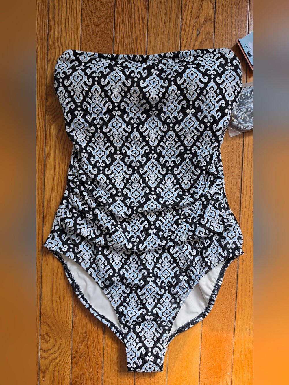 Shade & Shore Black One-Piece Swimsuit with Light Blue Pattern
